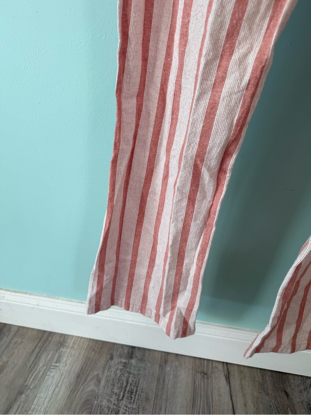 Roxy Striped Drawstring Linen Pants — Coral & White - Picture 12 of 12
